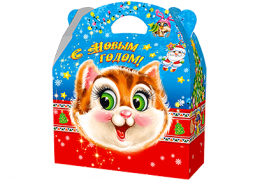 Новогодняя упаковка «Коробка с маской Кот» 1000-1200 г.